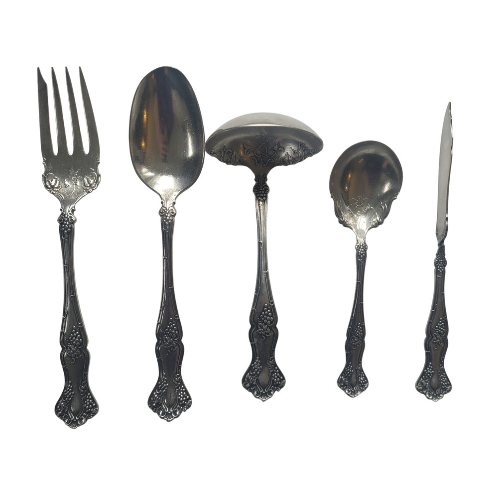 1847 Rogers Bros Vintage Grape Flatware Serving Spoon XS Fork Twisted